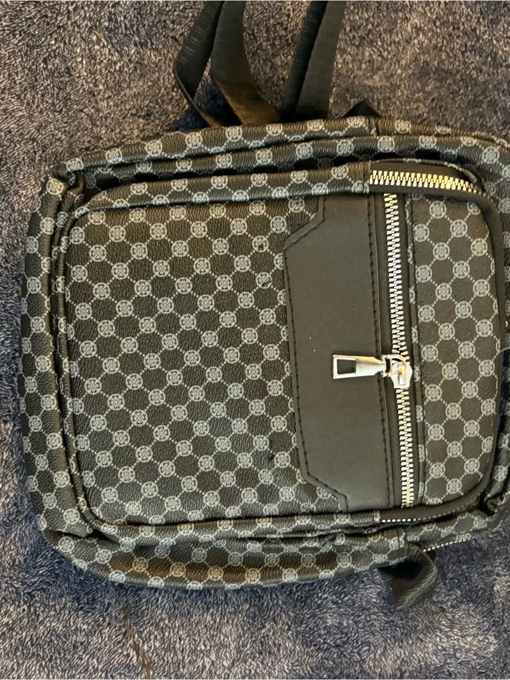 Men's Black Patterned Messenger Crossbody Bag with Front Zip Pocket